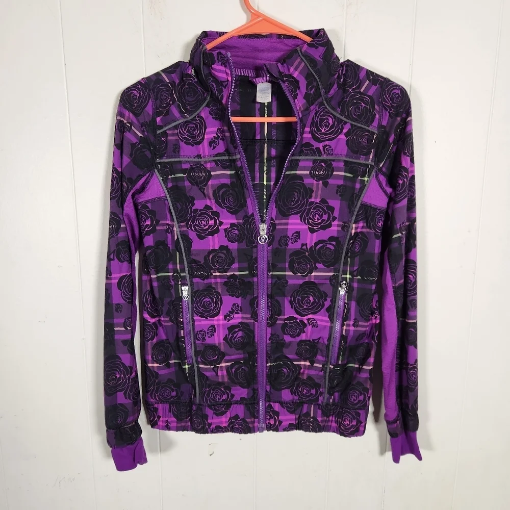 Ivivva Lululemon Trail Runner Black Purple Plaid Lightweight Jacket Size 12